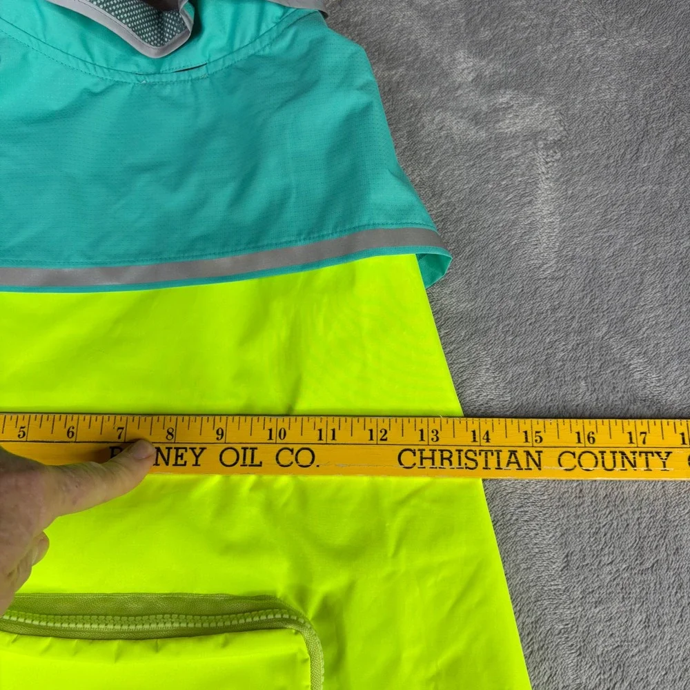 Bass Pro Shops Dog Raincoat Medium Neon Yellow Teal Reflective Mesh Lined Pocket